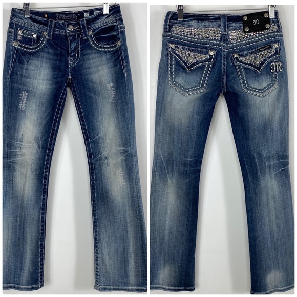 Miss Me Denim - Miss Me distressed boot cut jeans size 27 style JE5641BR